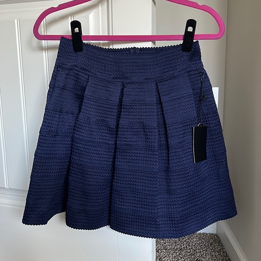 Navy Pleated Skirt w/ scalloped trim